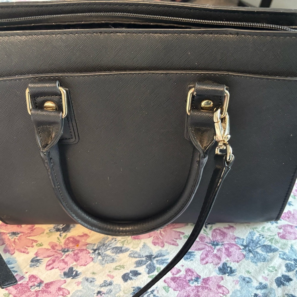 Aldo Black Satchel Bag with Gold Accents